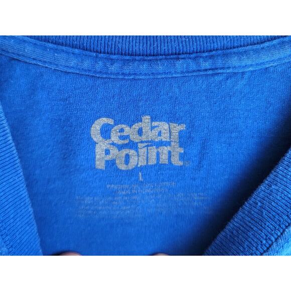 Cedar Point Skull w Sunglasses Men's Large Blue Tee Shirt Roller Coasters - Picture 3 of 4